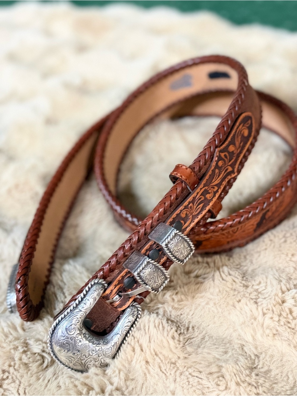 Justin hand tooled western belt